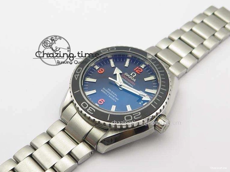 0812 Contemporary Planet Ocean SS Bp Maker 45mm Black Bezel Orange Numbers On SS Bracelet A 8217